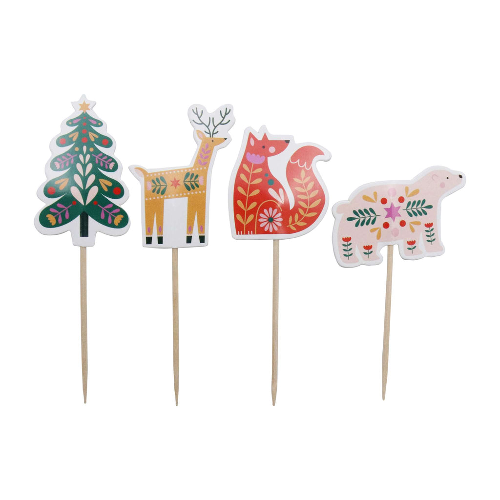 Noël Toppers Décorations de Cupcake - Forêt Enchantée (24 pièces)