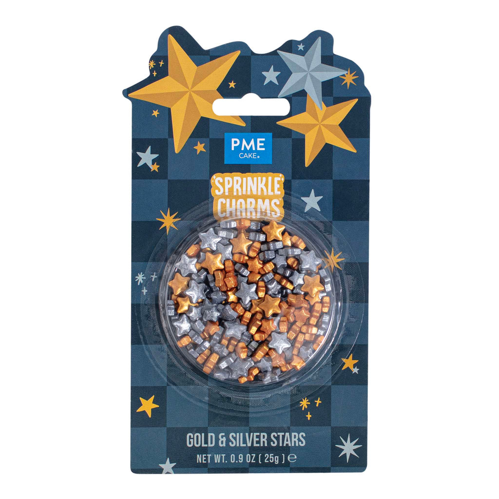 Navideño Sprinkle Charms - Estrellas Doradas y Plateadas (25g / 0.9oz)