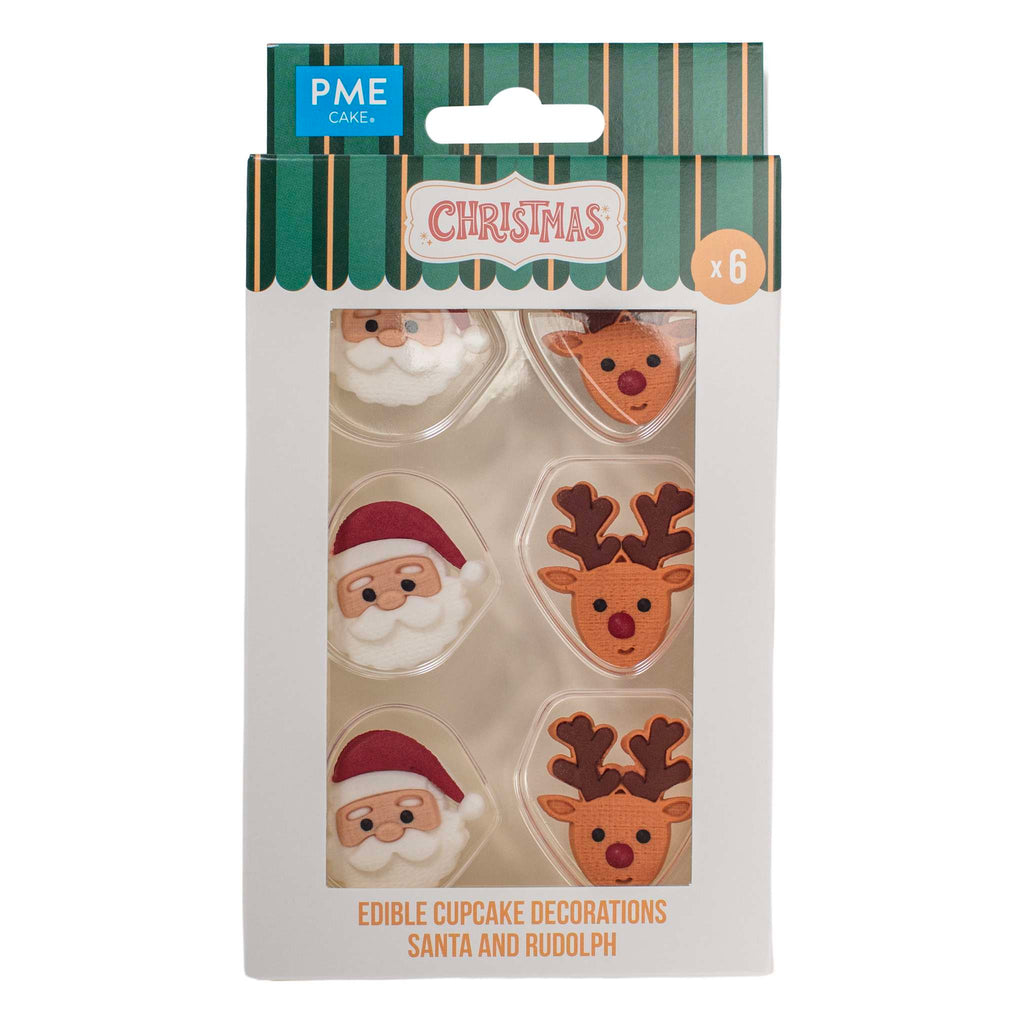 Santa And Rudolph Edible Cupcake Decorations Pk/6 (13.96g)