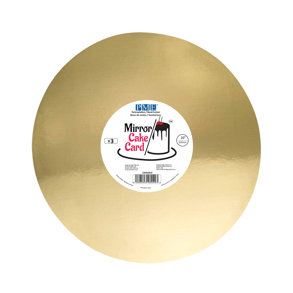 Mirror Cake Card - Runde Tortenunterlage Gold 254mm (10 Zoll), Packung mit 3