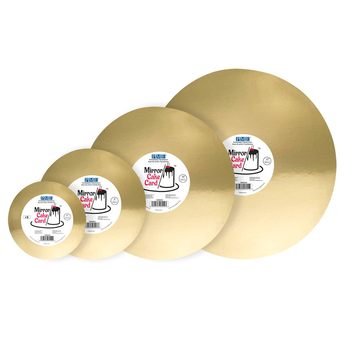 Mirror Cake Card - Runde Tortenunterlage Gold 254mm (10 Zoll), Packung mit 3