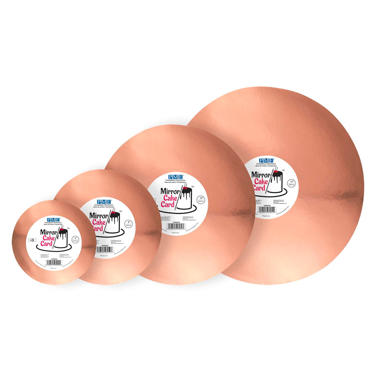 Mirror Cake Card - Runde Tortenunterlage Roségold 203mm (8 Zoll), Packung mit 3
