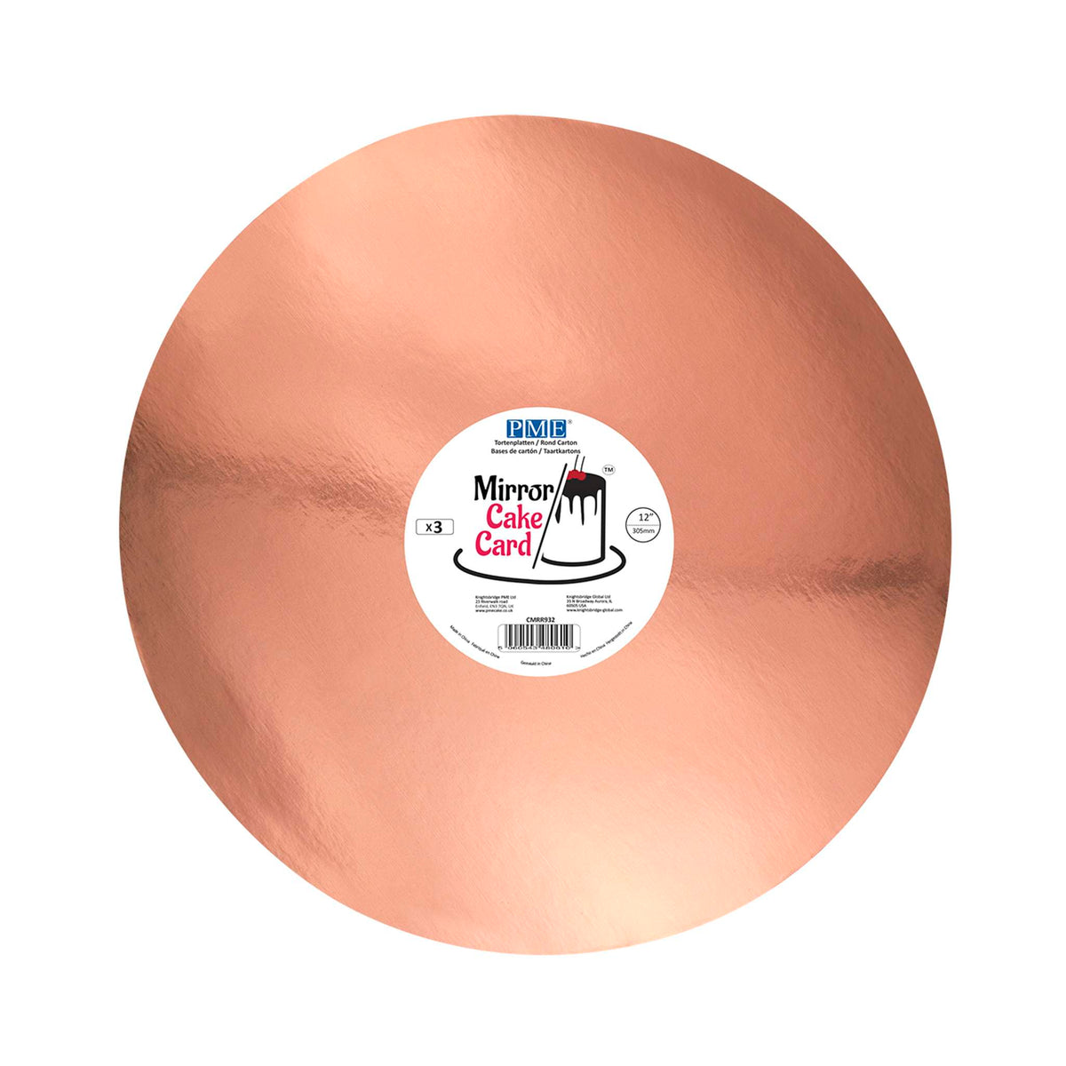 Spiegelende Taartkaart - Ronde Roségoud 305mm (12 inch), Set van 3