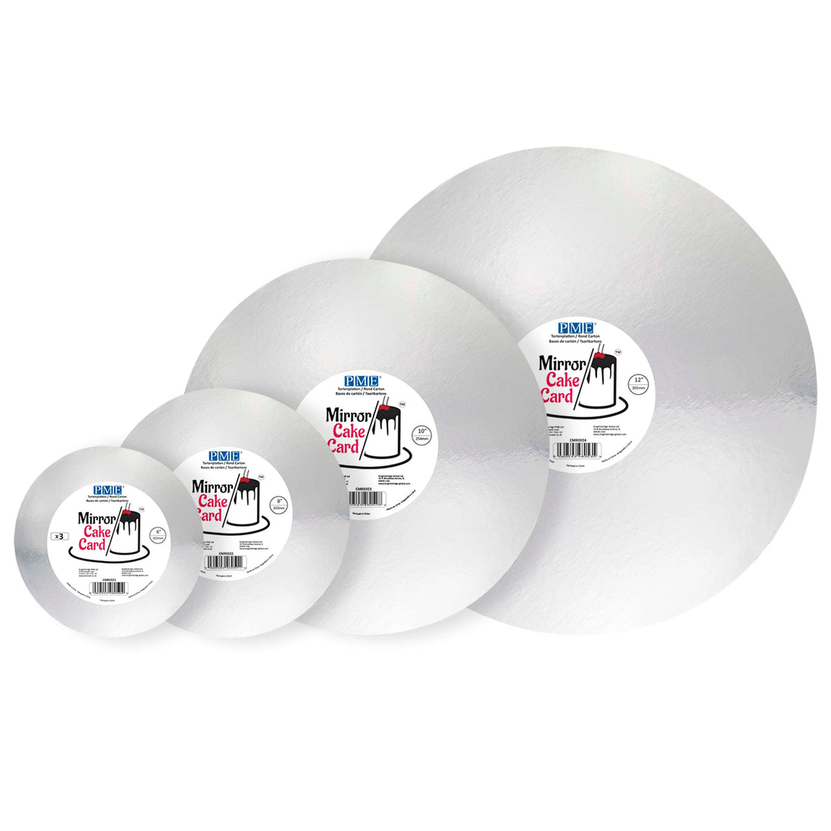 Mirror Cake Card - Runde Tortenunterlage Silber 305mm (12 Zoll), Packung mit 3
