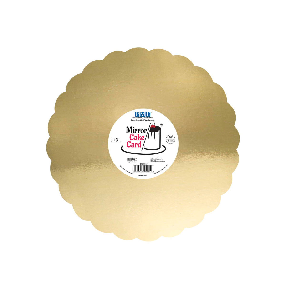 Scallop Edge Gold Mirror Cake Card (10in / 254mm)