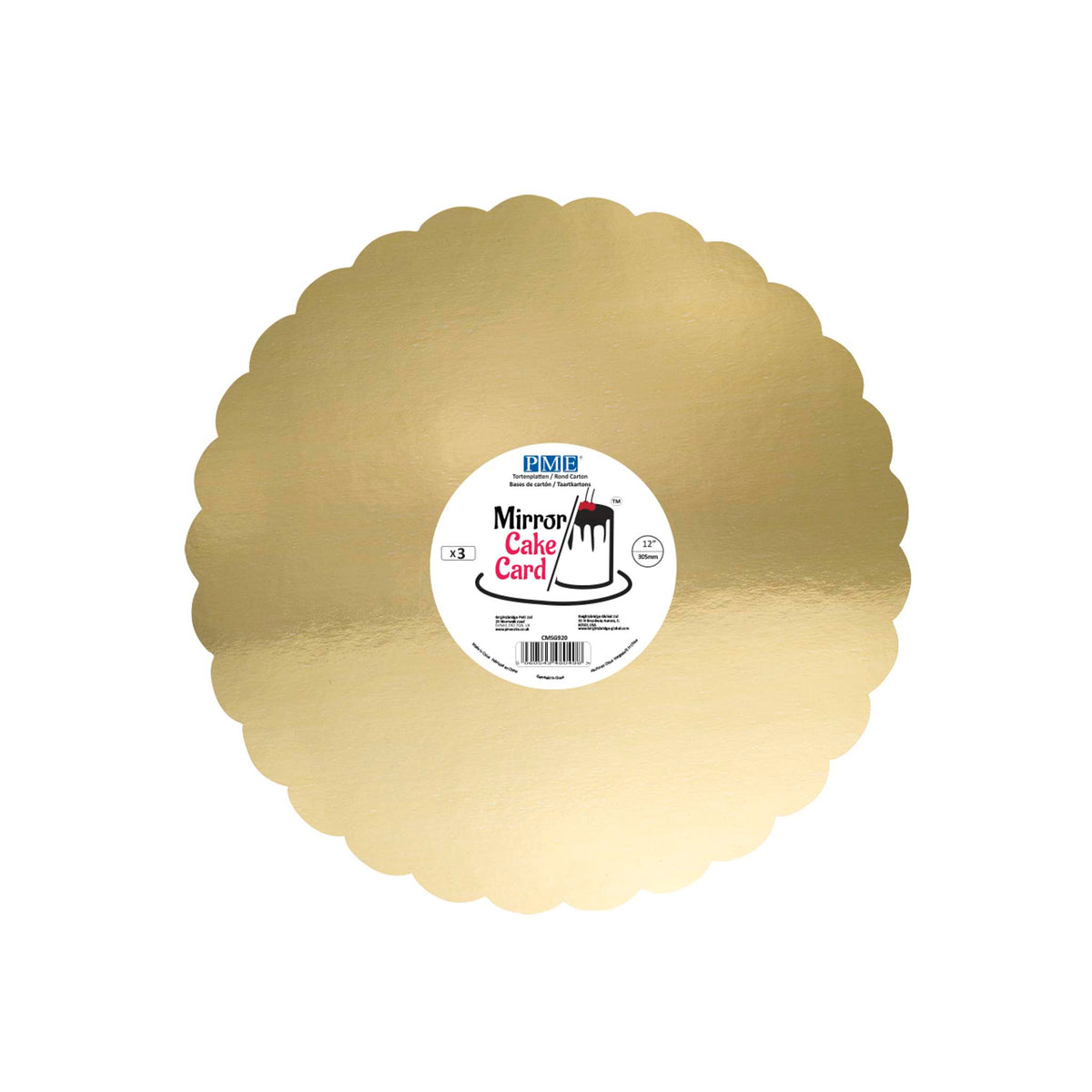 Spiegelende Taartkaart - Golvende Rand Goud 305mm (12 inch), Set van 3