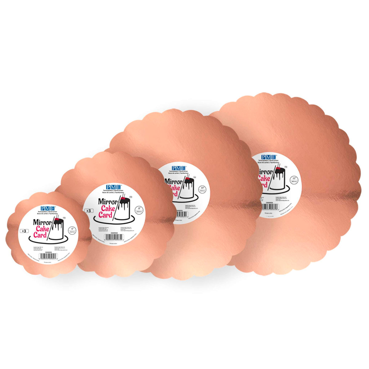 Spiegelende Taartkaart - Golvende Rand Roségoud 254mm (10 inch), Set van 3