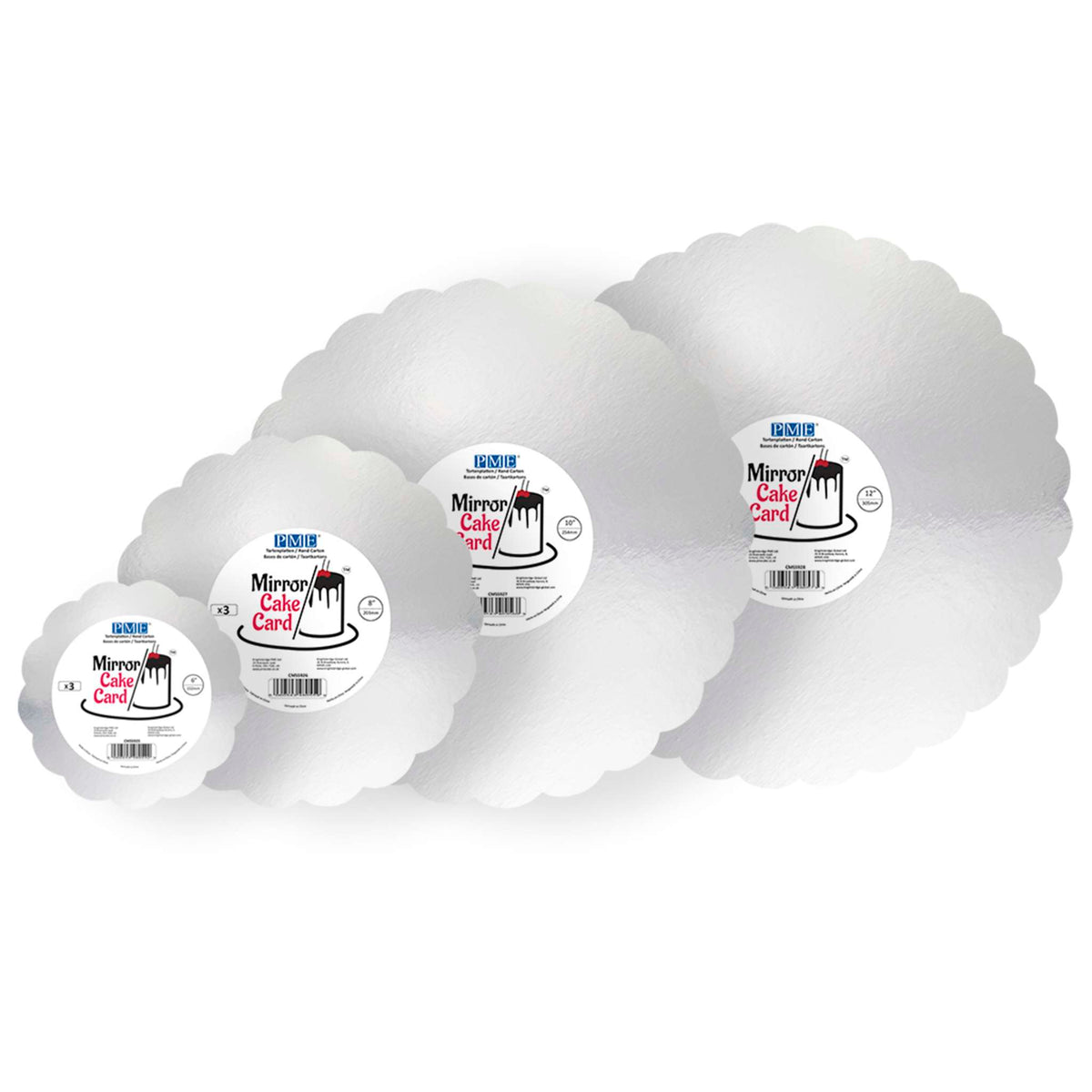 Spiegelende Taartkaart - Golvende Rand Zilver 203mm (8 inch), Set van 3