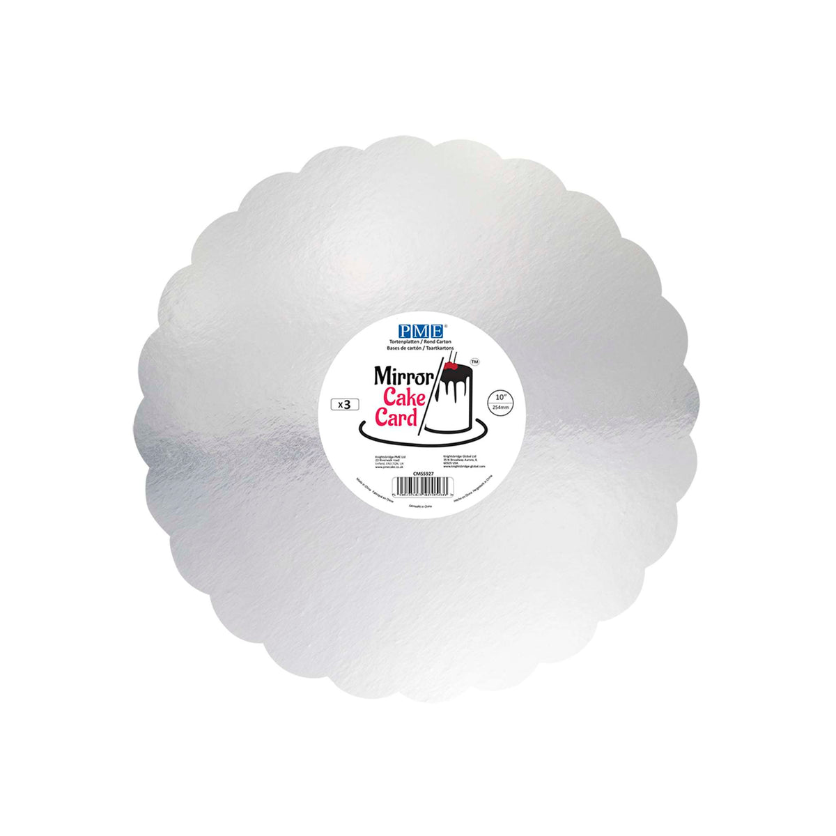 Scallop Edge Silver Mirror Cake Card (10in / 254mm)