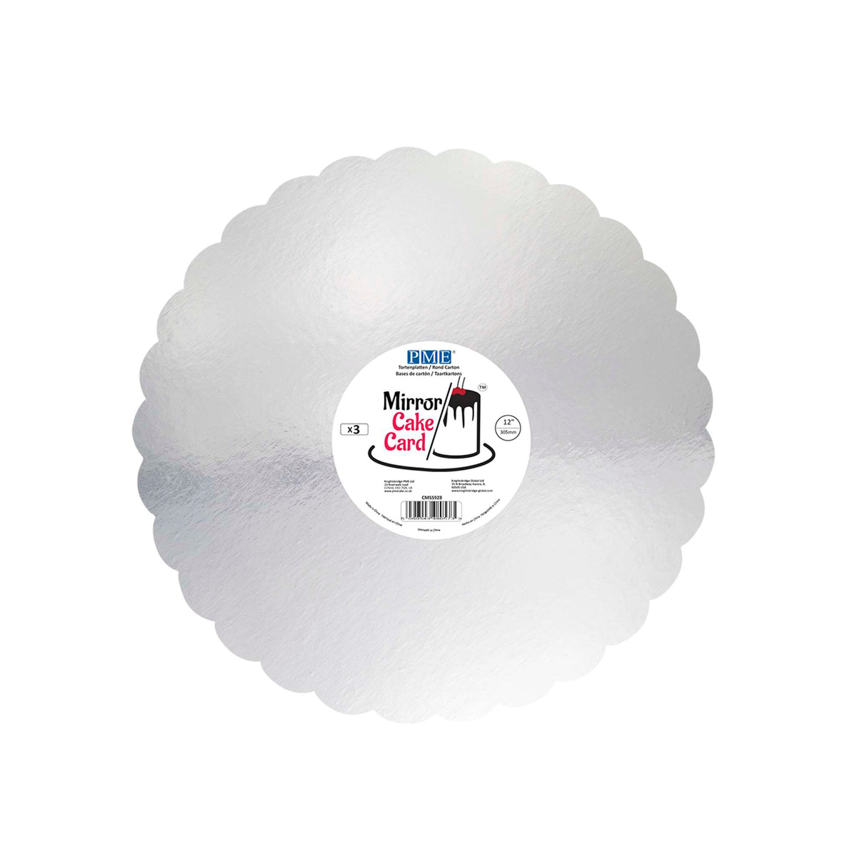 Scallop Edge Silver Mirror Cake Card (12in / 305mm)