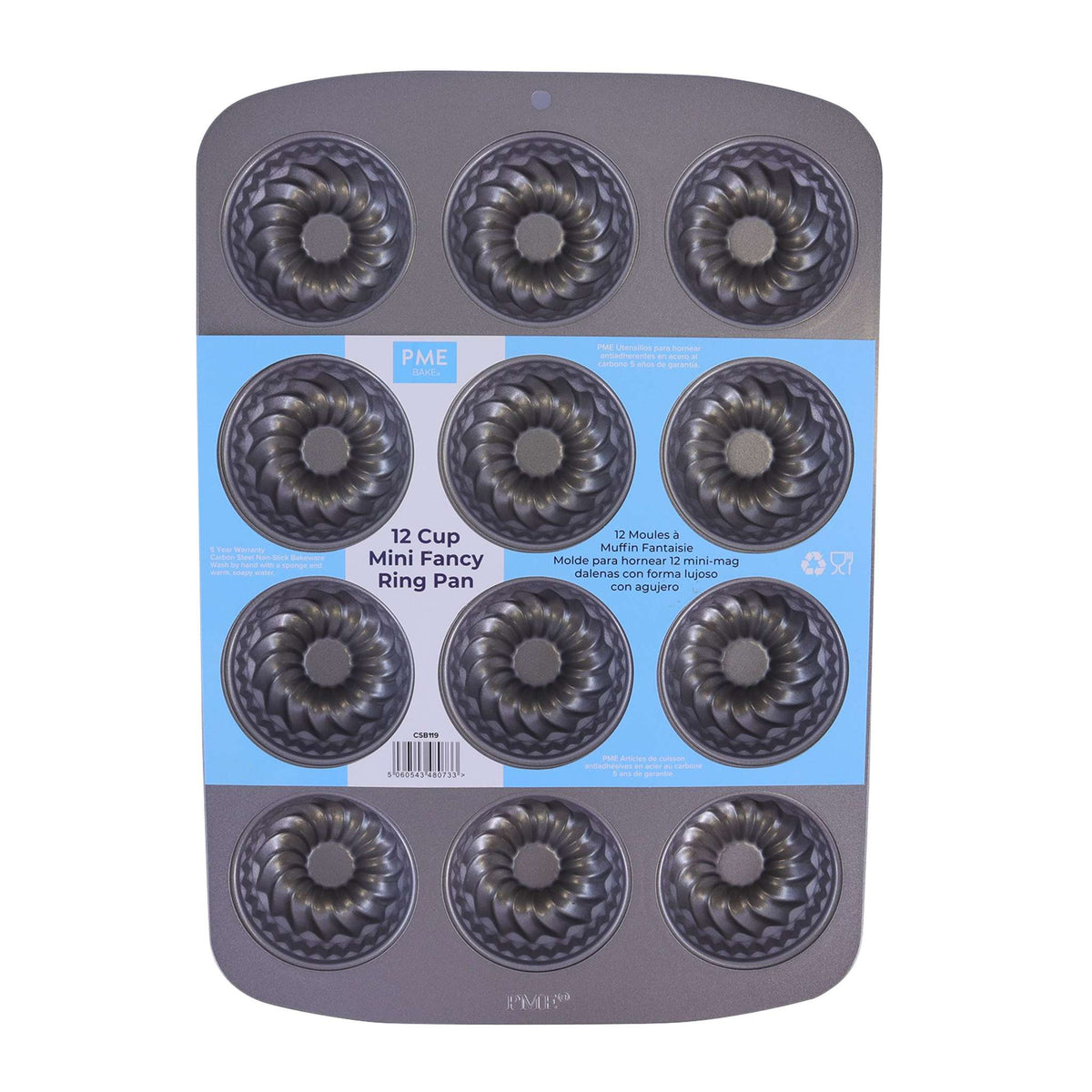 Molde para 12 Mini Bundt de Acero al Carbono Antiadherente (37,3 x 26,1cm / 14,7 x 10,3")