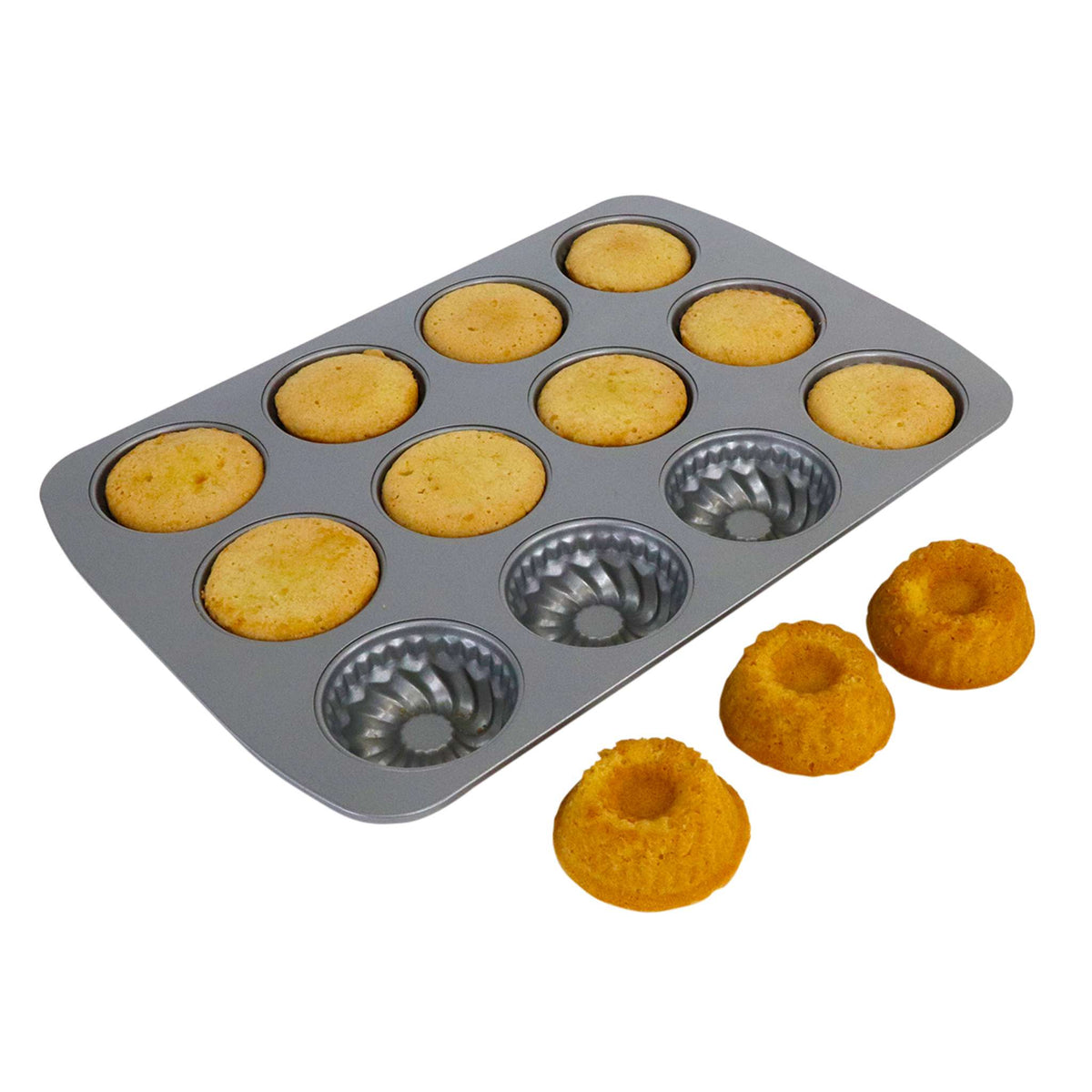 Molde para 12 Mini Bundt de Acero al Carbono Antiadherente (37,3 x 26,1cm / 14,7 x 10,3")