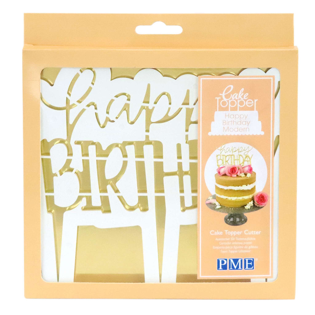 Emporte-pièces en plastique - Topper de gâteau "Joyeux Anniversaire" moderne (185 x 170mm / 7,3 x 6,7 po)