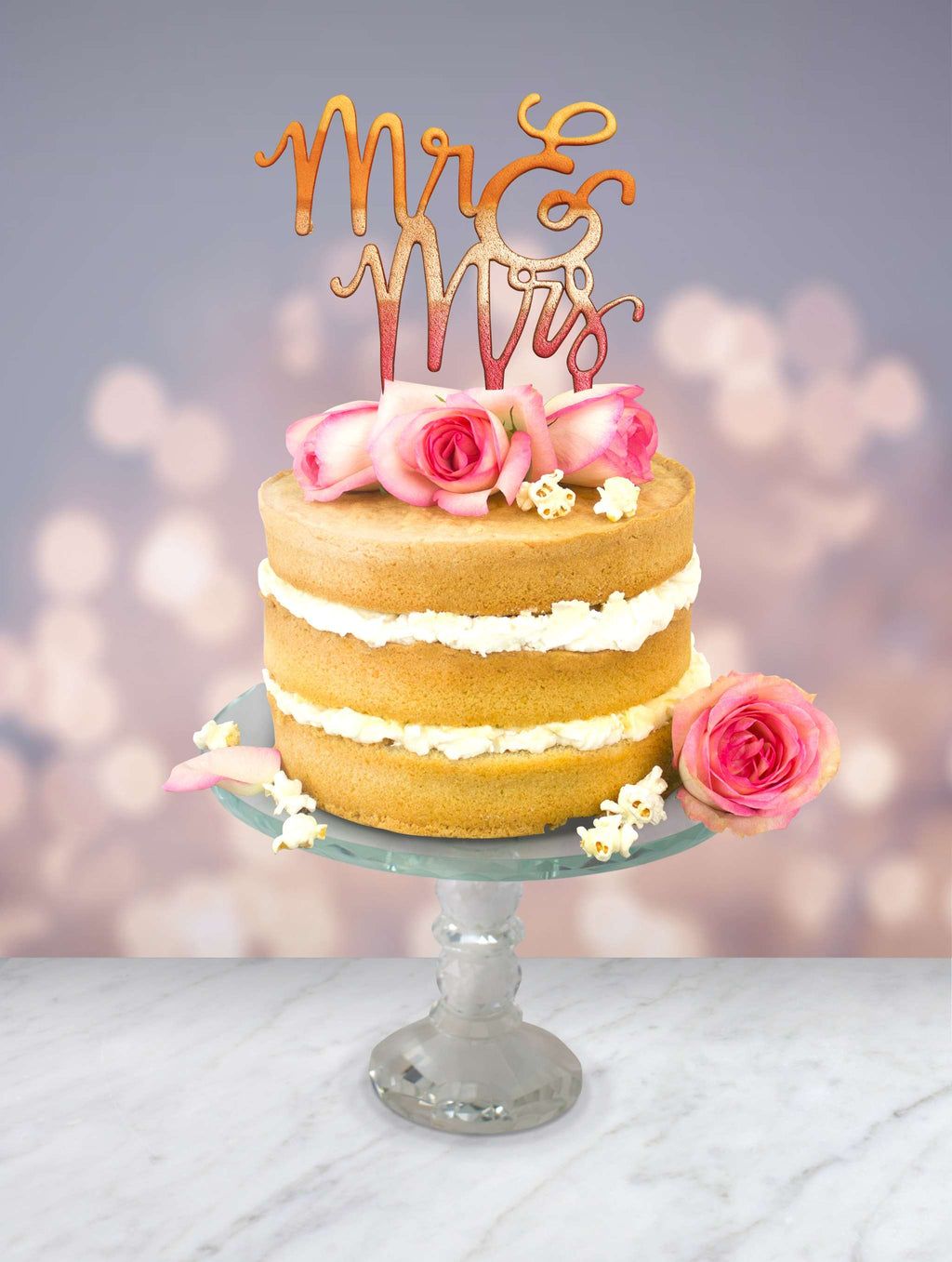 Emporte-pièces en plastique - Topper de gâteau "M. et Mme" en écriture script (185 x 195mm / 7,3 x 7,7 po)
