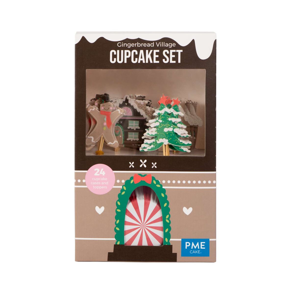 Ensemble de cupcakes - Village de pain d'épices de Noël (24 caissettes et toppers)