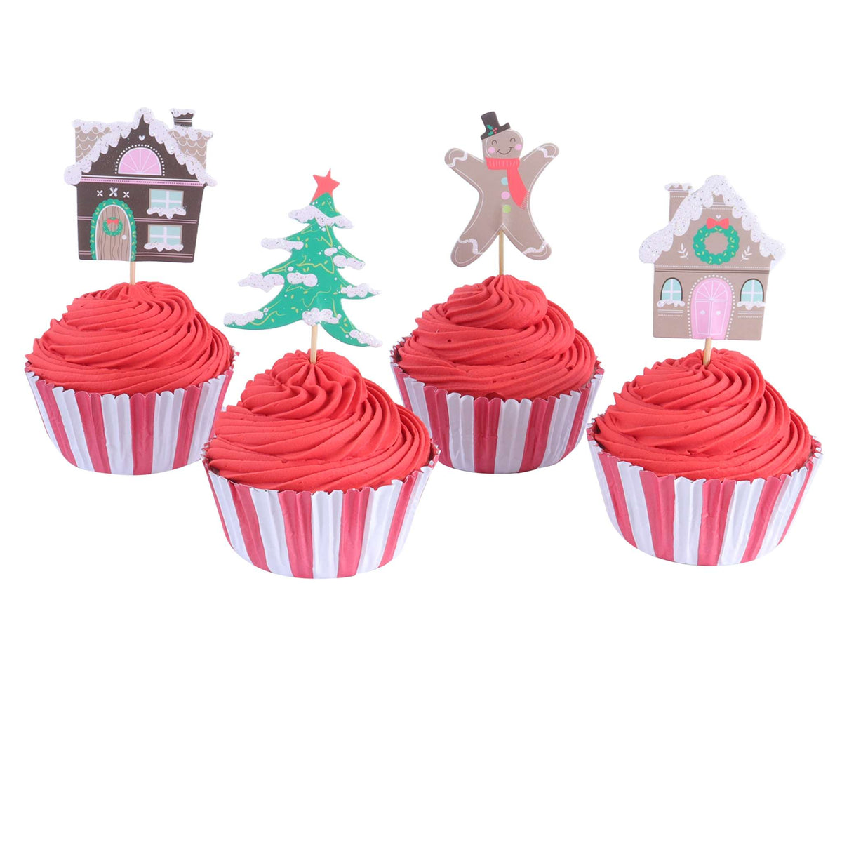 Ensemble de cupcakes - Village de pain d'épices de Noël (24 caissettes et toppers)
