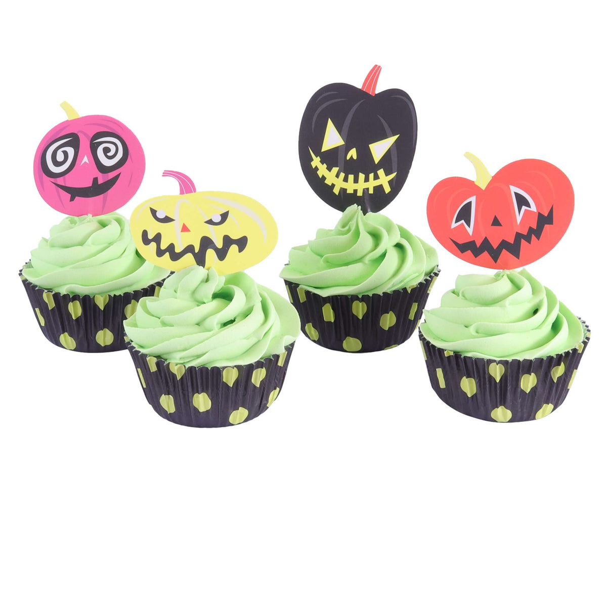 Gruselige Kürbisse Halloween Cupcake-Förmchen & Topper Set