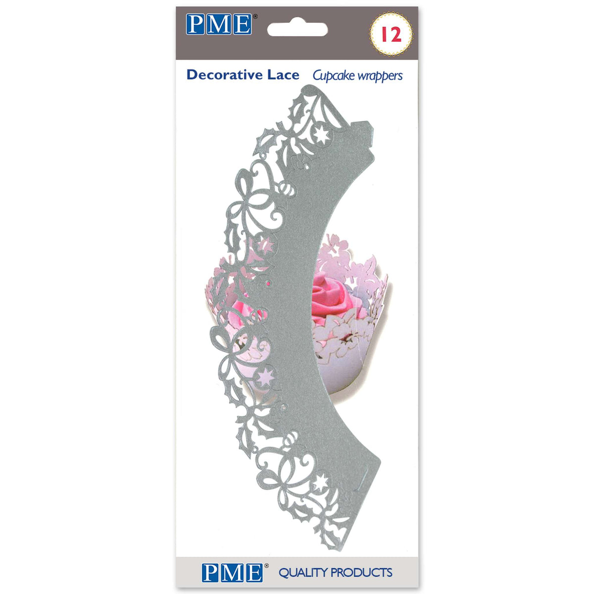 Cupcake-Manschetten - Silberne Stechpalmen-Pk/12