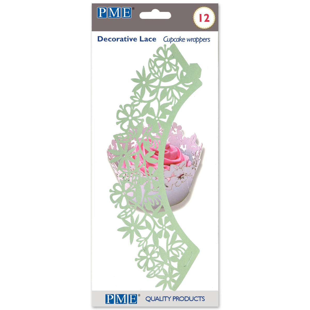 Cupcake-Manschetten - Hellgrüne Blumen Pk/12