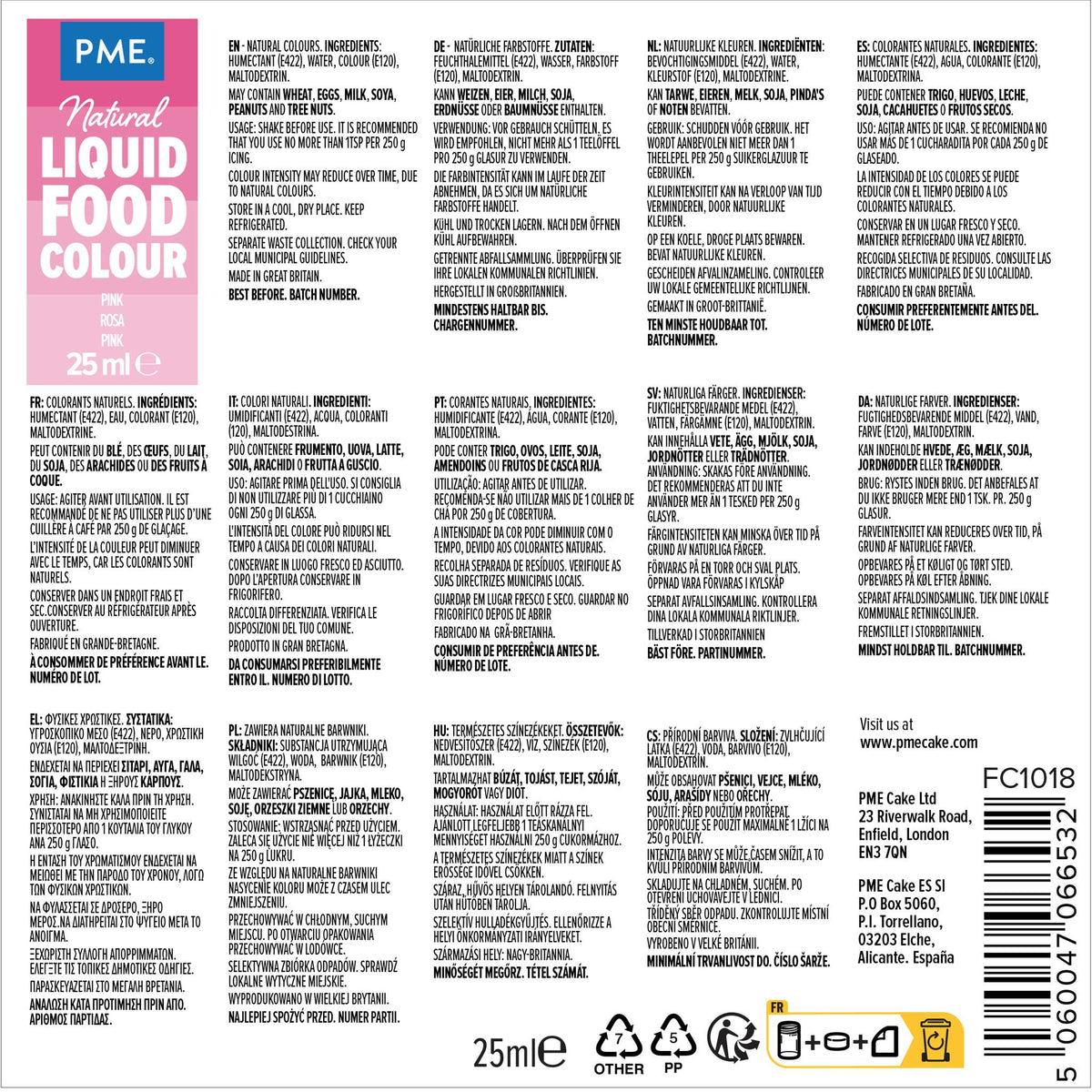 100% Naturel Colorant Alimentaire Liquides - Pink (25ml)
