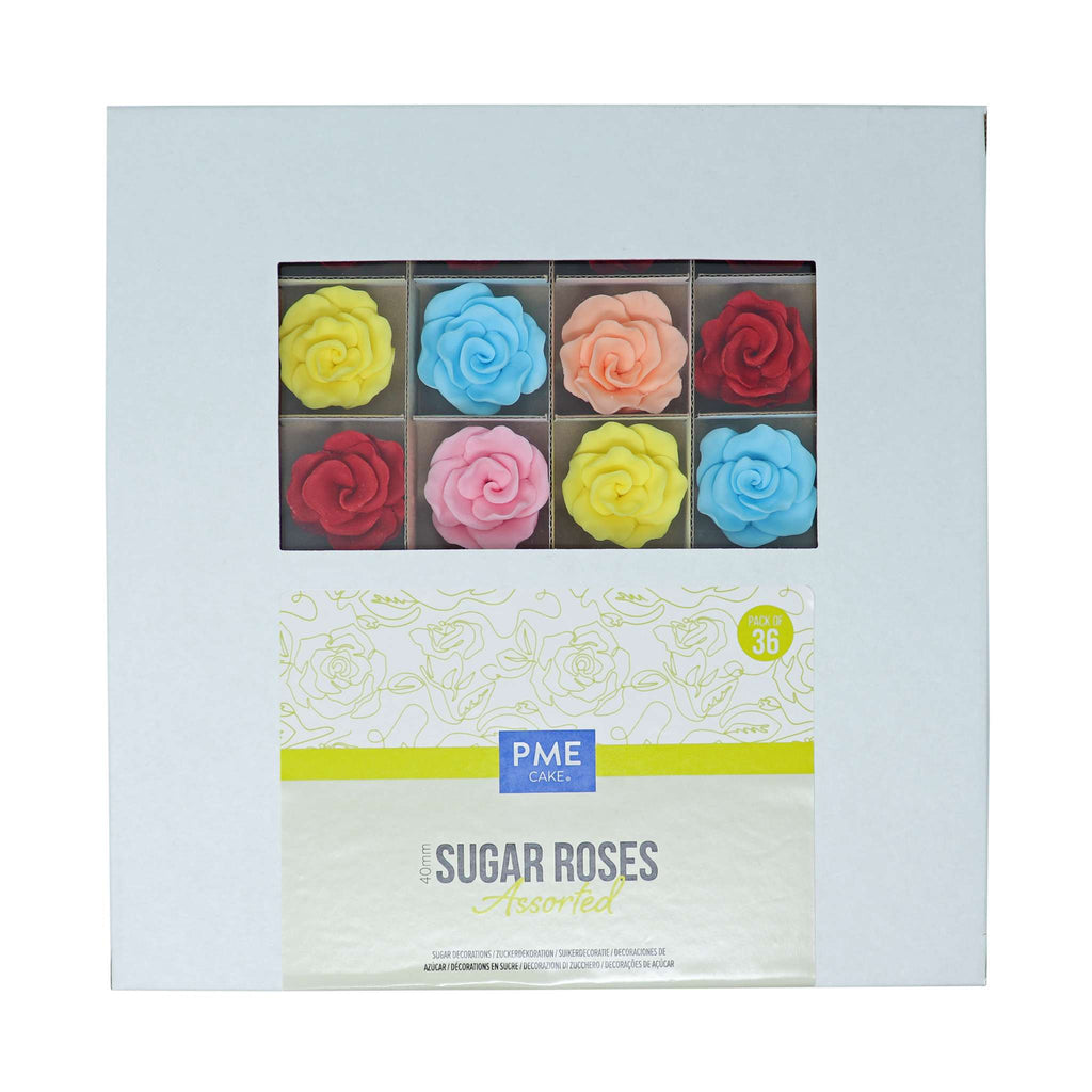 Sugar Roses Assorted Colours, 40mm, Pack of 36