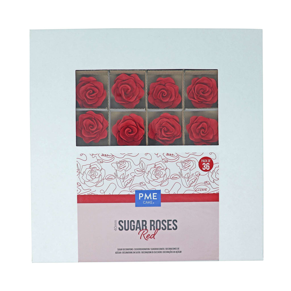 40mm Suikerrozen voor Taartdecoratie, 36 stuks (Rood)