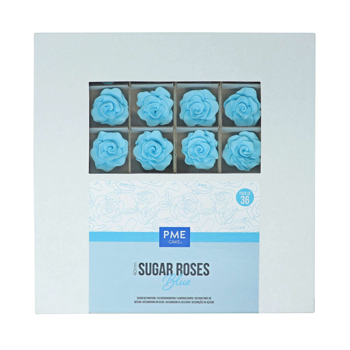 Sugar Roses Blue, 40mm, Pack of 36
