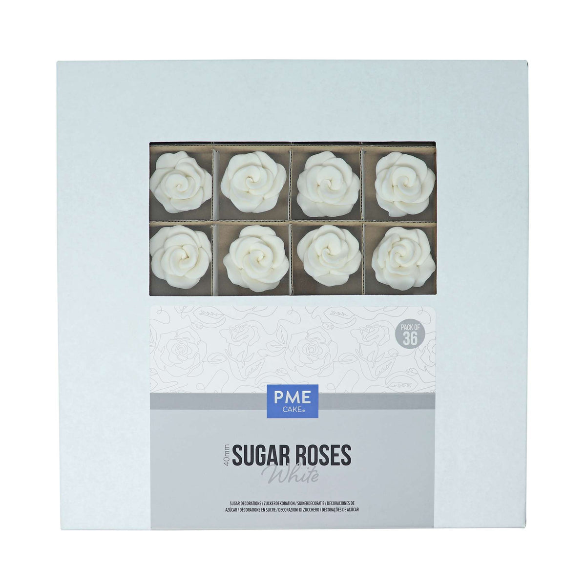 40mm Rosas de Azúcar para Decoración de Pasteles, Set de 36 (Blanco)