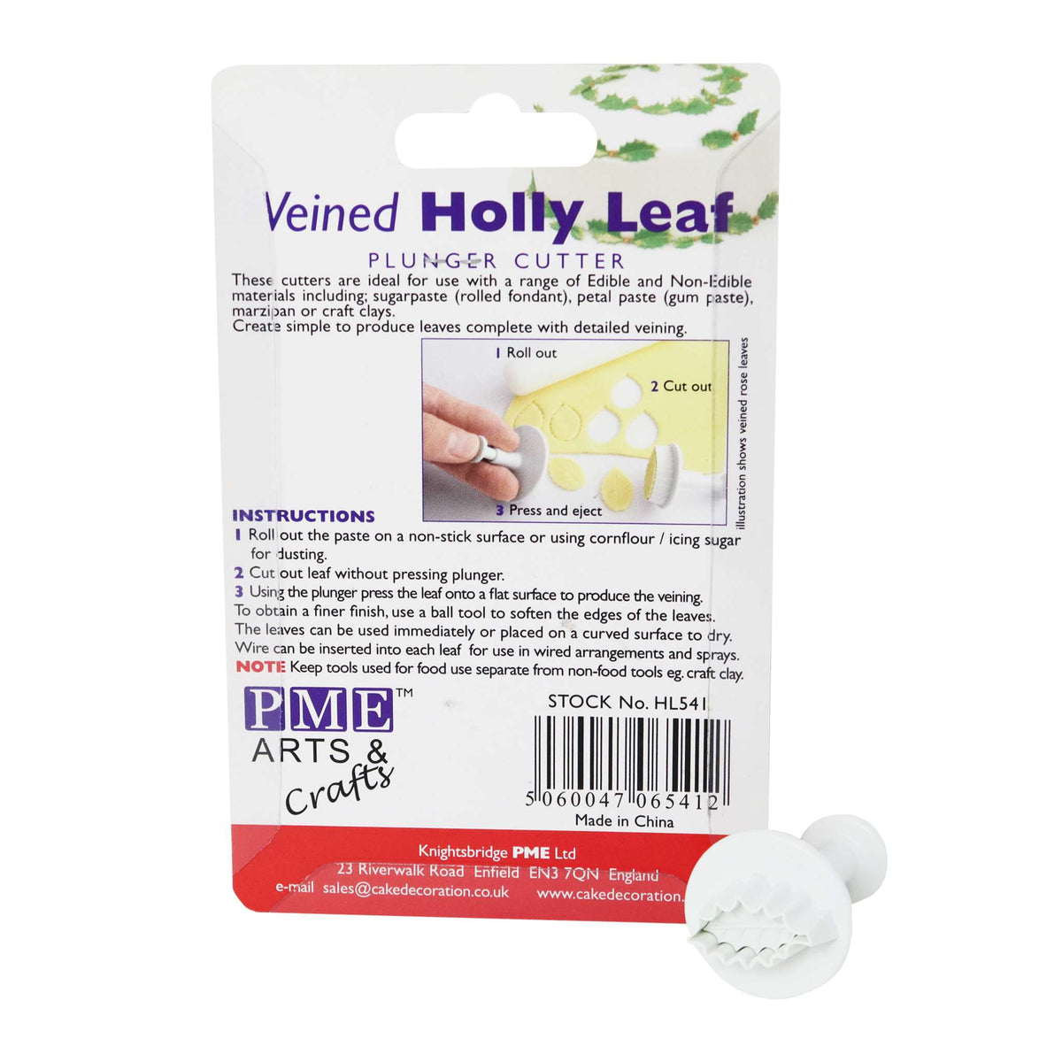 Small Veined Holly Leaf Plunger Cutter (23mm)
