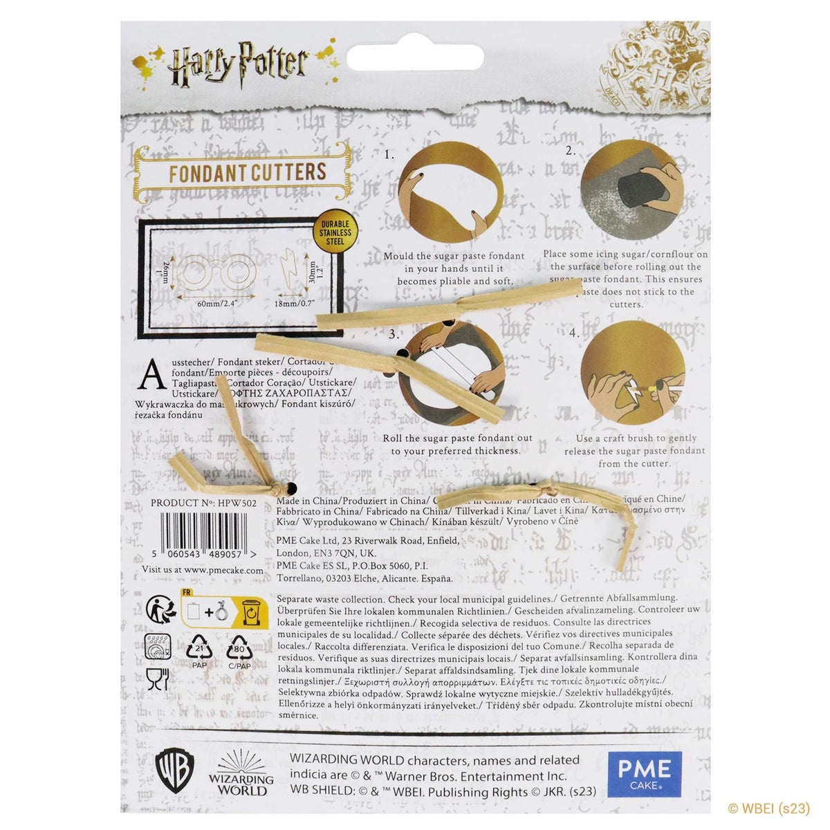 Harry Potter Set de 2 Cortadores de Fondant y Galletas, Gafas y Cicatriz de Harry, Pequeños