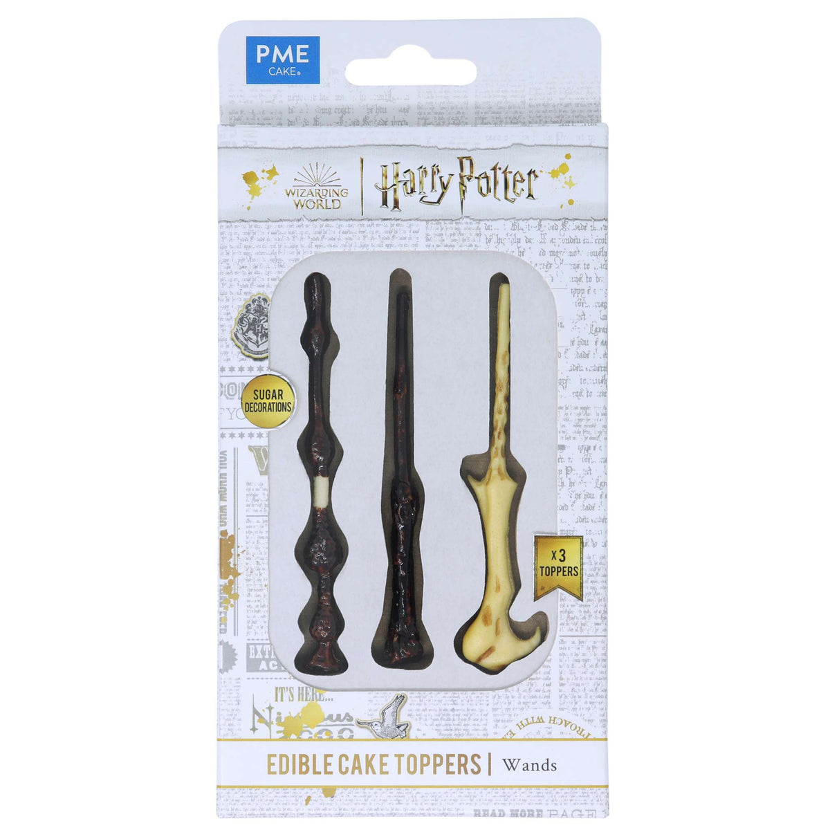 Harry Potter Essbare Zucker Tortenaufsatz, 3er-set, Zauberstäbe