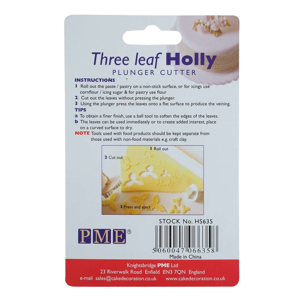 Three Leaf Holly Plunger Fondant Cutter (45mm / 1.7")