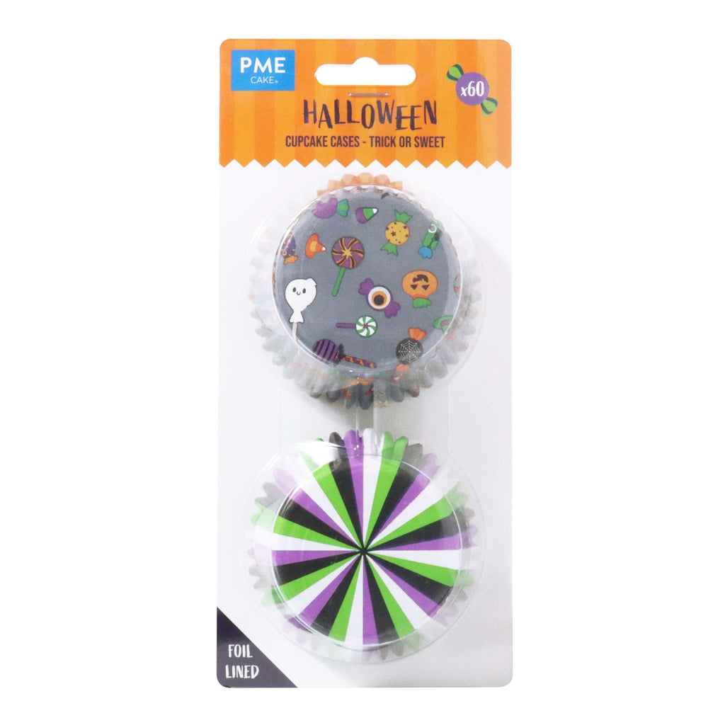 Halloween Folienbeschichtete Cupcake-Förmchen - Trick oder Süß (60 Stück)