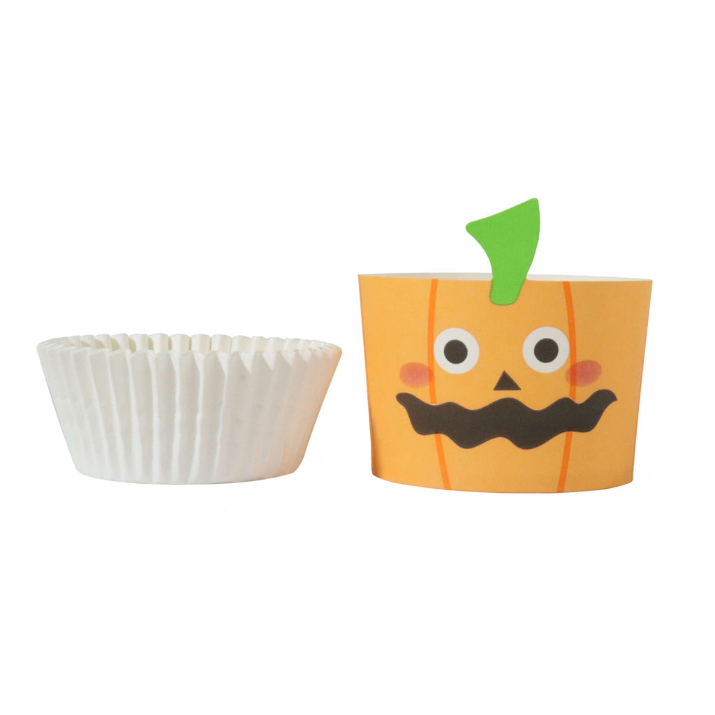 Halloween Kartonbackformen mit Cupcake-Förmchen - Kürbisfratze (12er-Set)