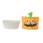 Halloween Kartonbackformen mit Cupcake-Förmchen - Kürbisfratze (12er-Set)