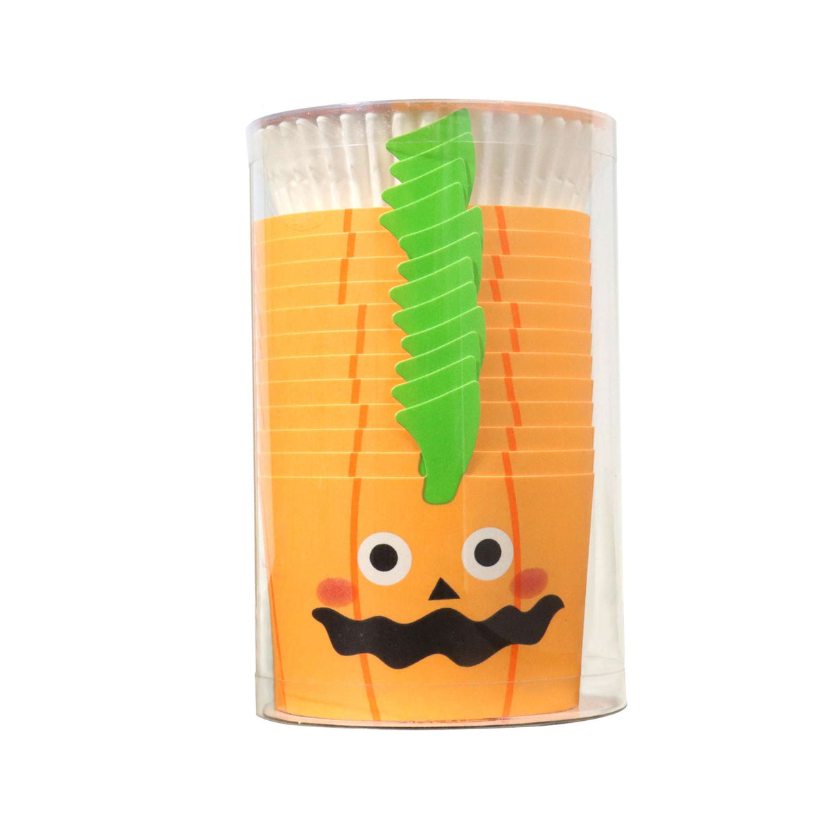 Halloween Kartonbackformen mit Cupcake-Förmchen - Kürbisfratze (12er-Set)