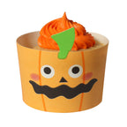 Halloween Kartonbackformen mit Cupcake-Förmchen - Kürbisfratze (12er-Set)