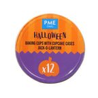 Halloween Kartonbackformen mit Cupcake-Förmchen - Kürbisfratze (12er-Set)