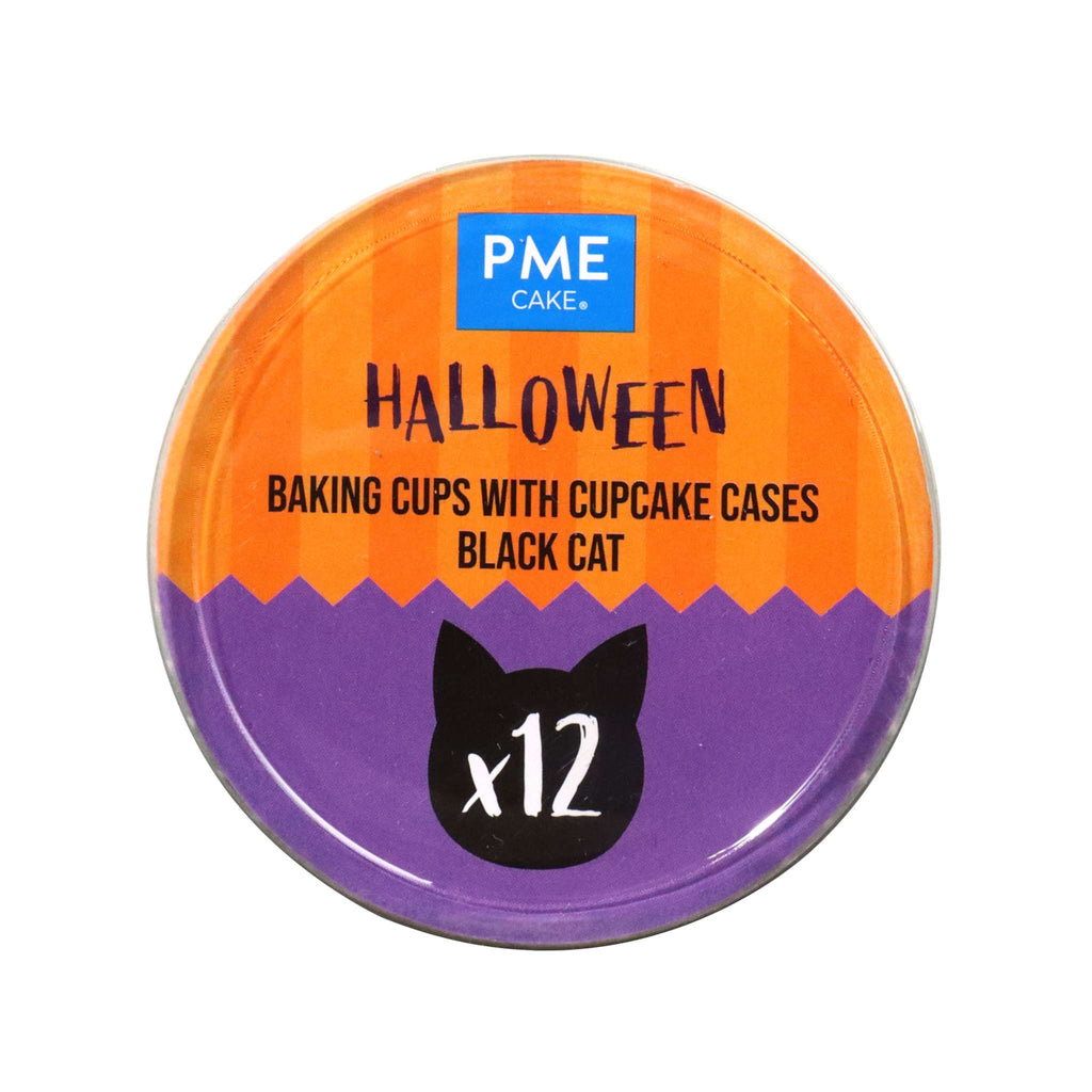 Halloween Moldes Rígidos y Cápsulas blancas para Cupcakes- Gato Negro (Set de 12)