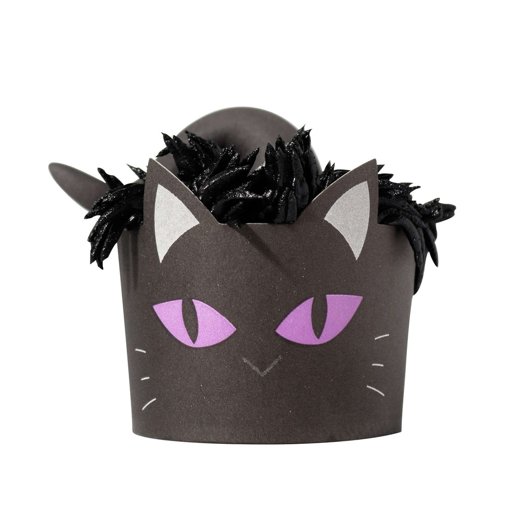 Halloween Moldes Rígidos y Cápsulas blancas para Cupcakes- Gato Negro (Set de 12)