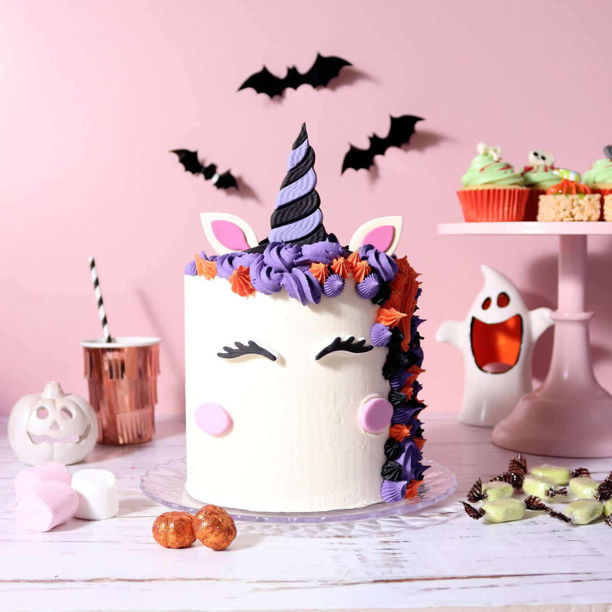 Halloween Essbare Zucker Kuchenaufsätze - Hexe-Einhorn (7 Stück)