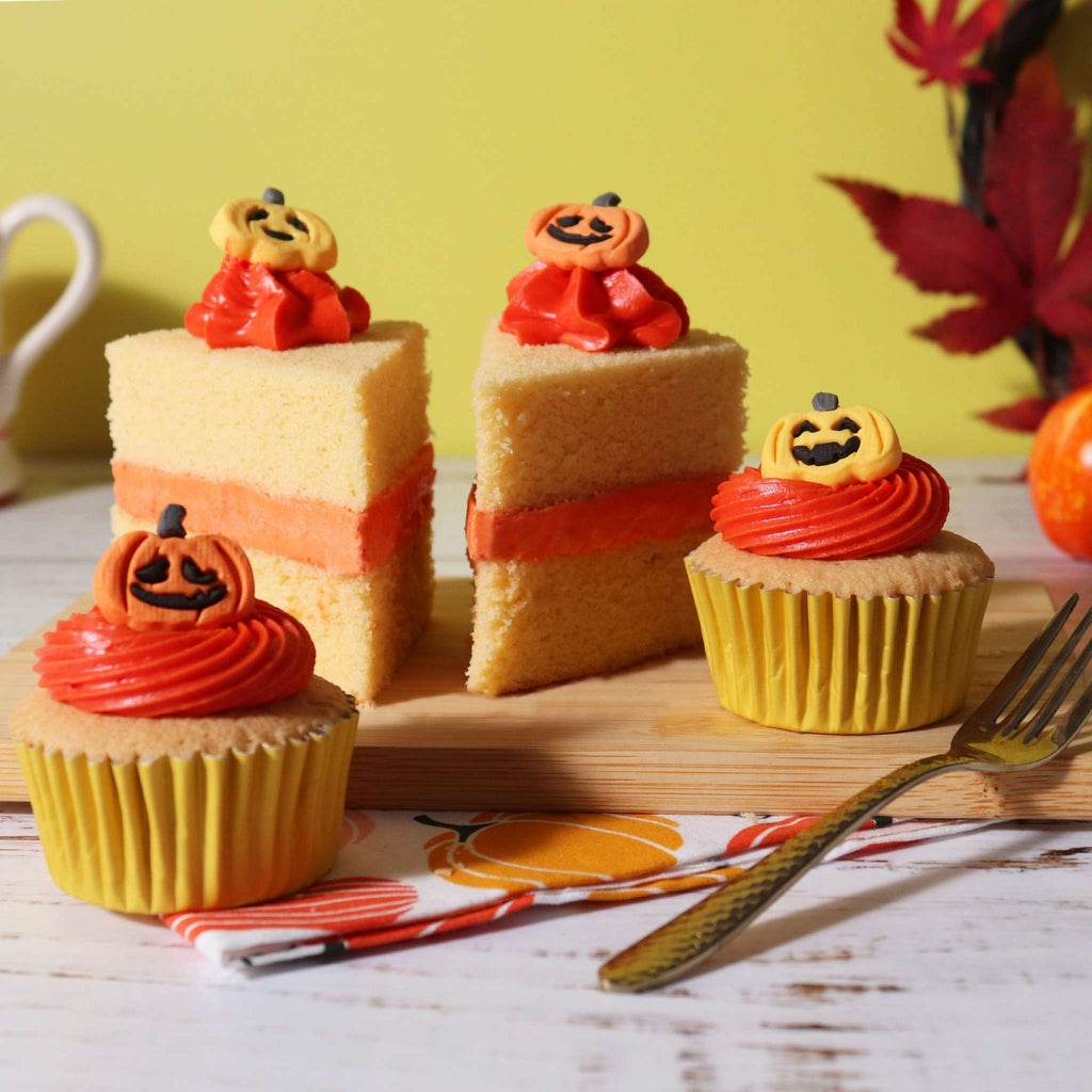 Halloween Essbare Zucker Tortenaufsatz - Kürbisfratze (12 Stück)