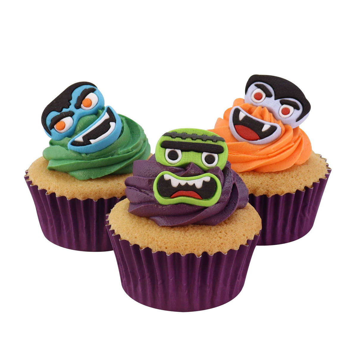 Halloween Essbare Zucker Tortenaufsatz - Monstergesichter (12 Stück)