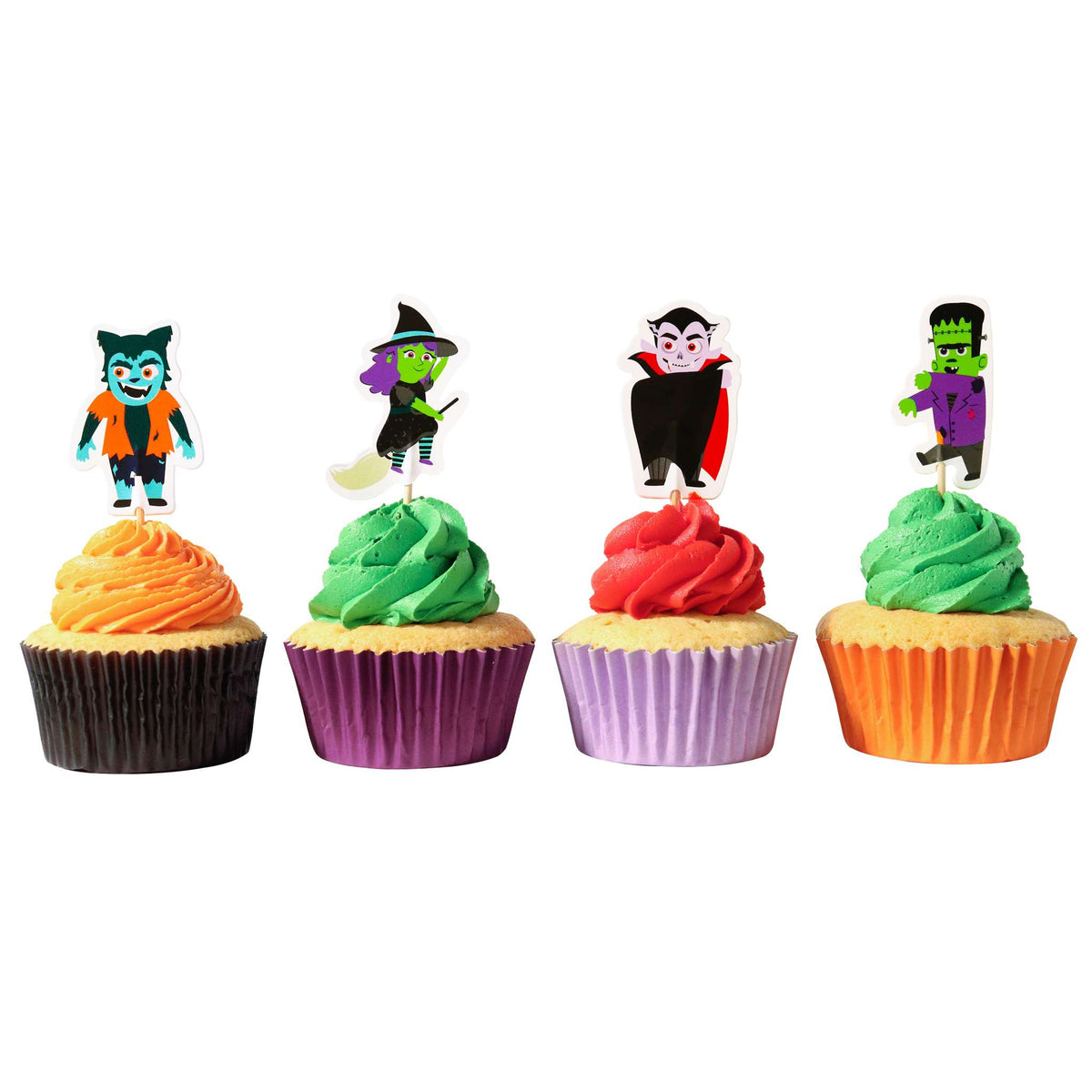 Halloween Toppers Decoración para Cupcakes - Personajes Espeluznantes (Set de 24)