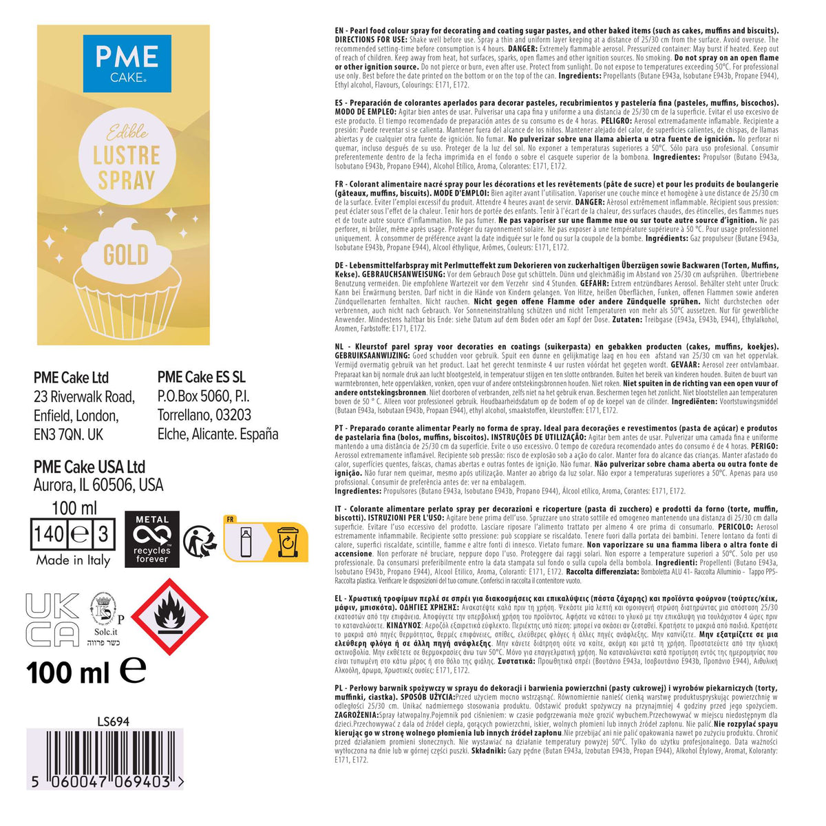 Spray Lustre Comestible - Oro (100ml)