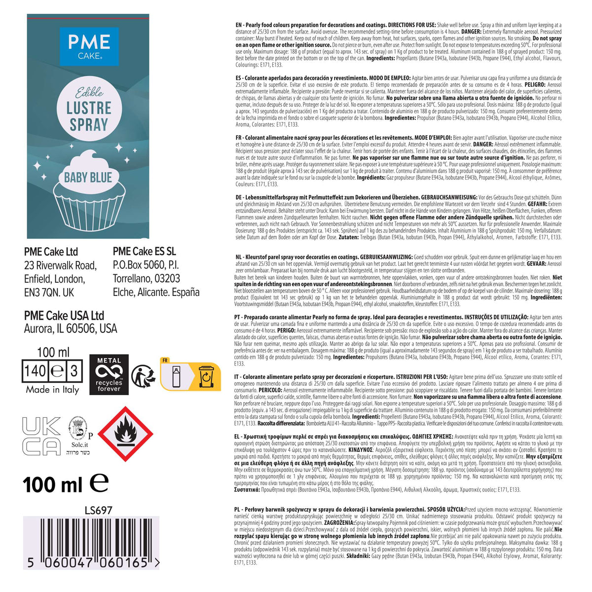 Spray Lustre Comestible - Azul Bebé (100ml)