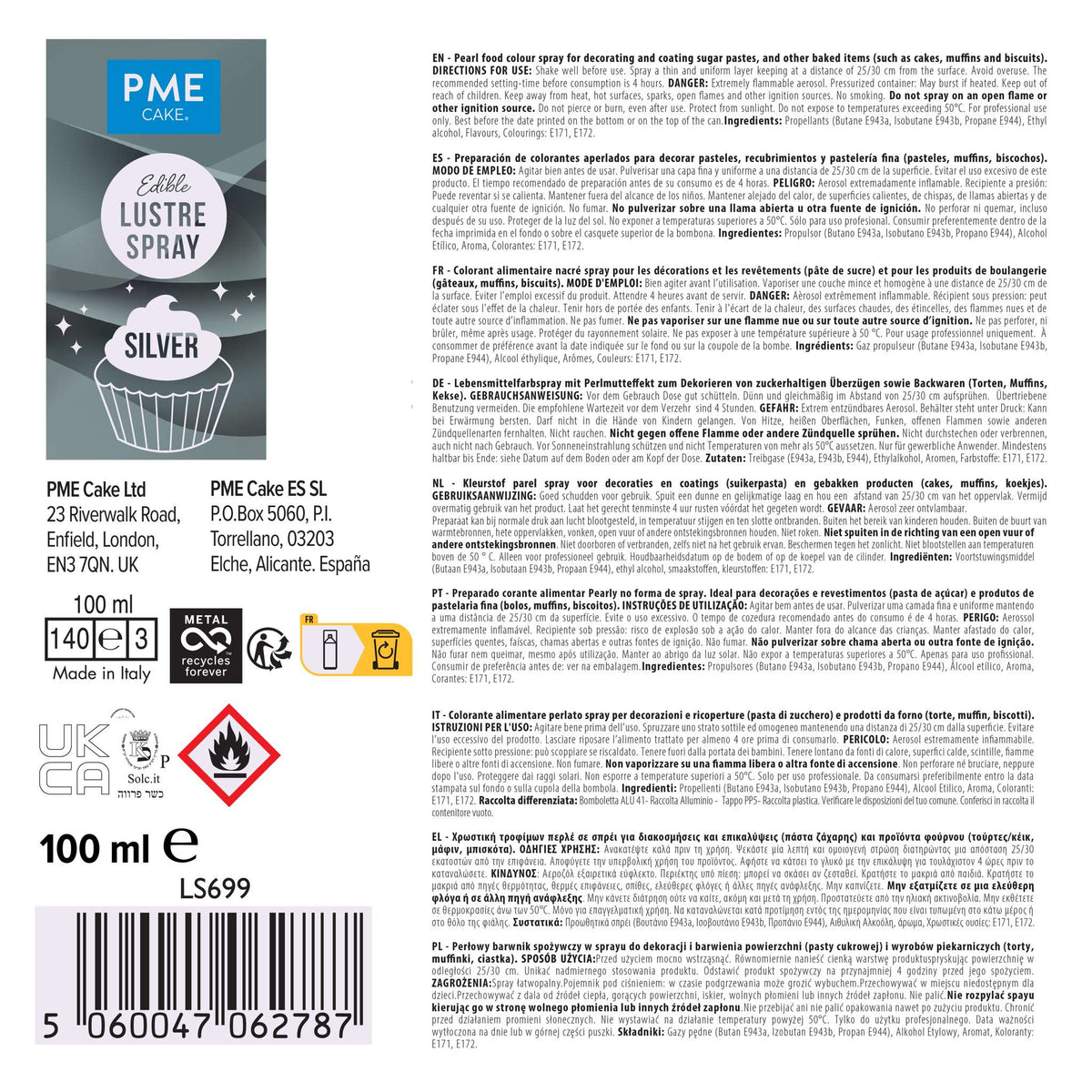 Bombe Lustre Comestible - Argent (100ml)