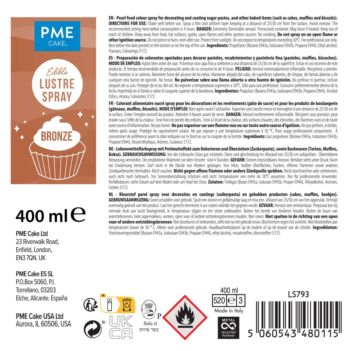 Bronze Edible Lustre Spray (400ml)