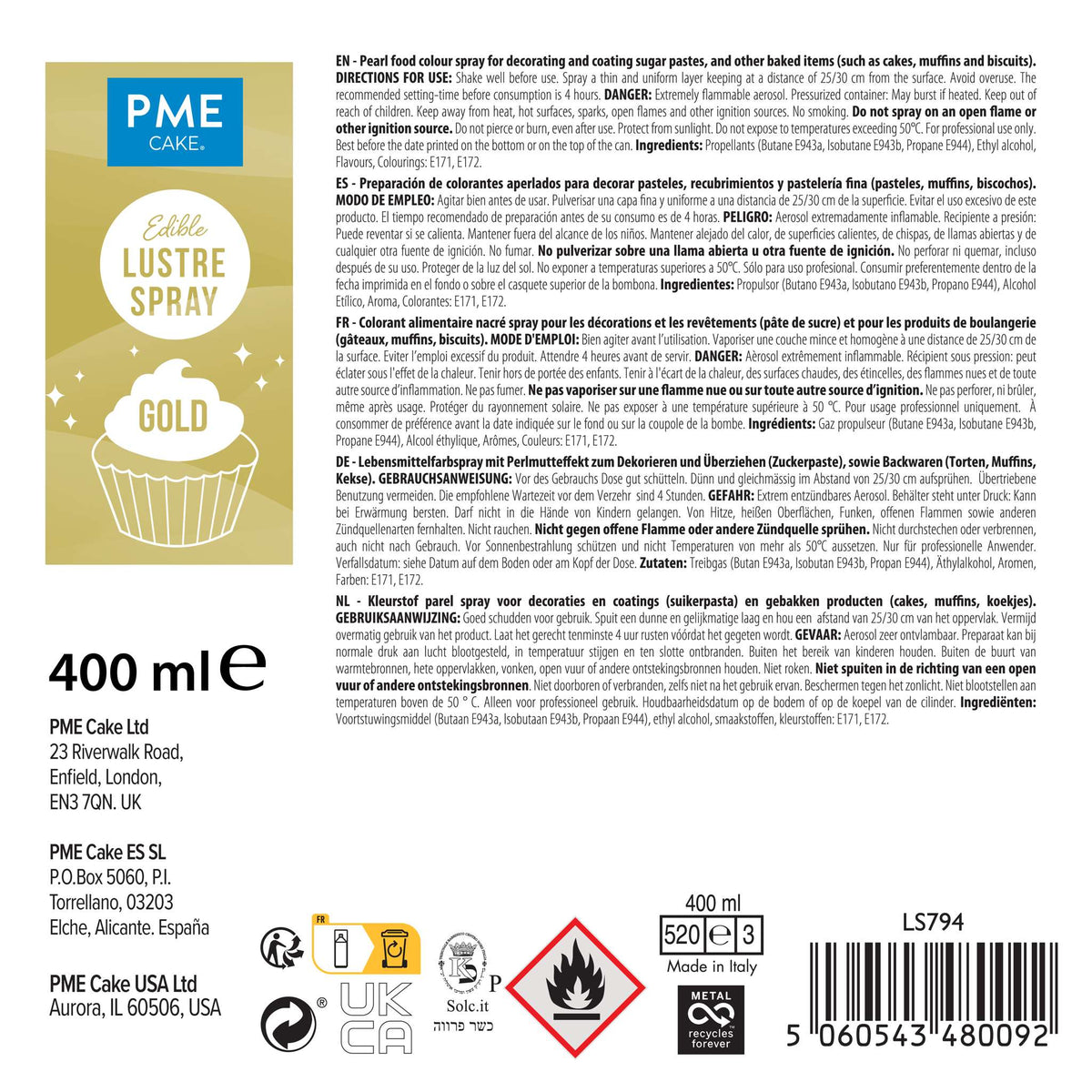 Spray Lustre Comestible - Oro (400ml)