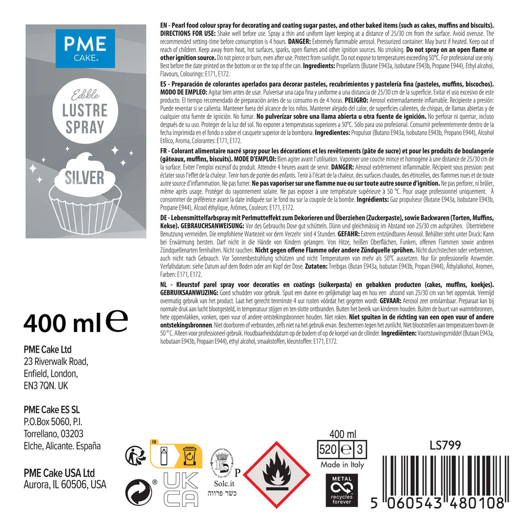 Spray Lustre Comestible - Plata (400ml)